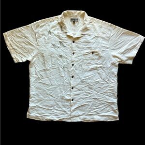 Hook & Tackle sword fish button down short sleeve sleeve cream white shirt Sz XL